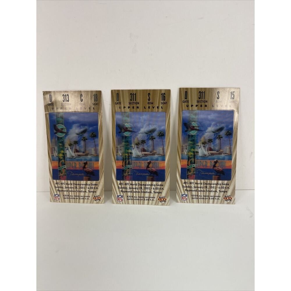 2001 NFL Super Bowl XXXV 35 Ravens vs. Giants Ticket Stub Ray Lewis MVP - 3 Pack